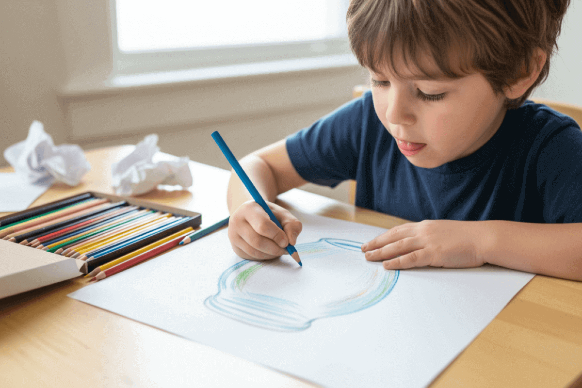 niño dibujando sobre como separa la basura