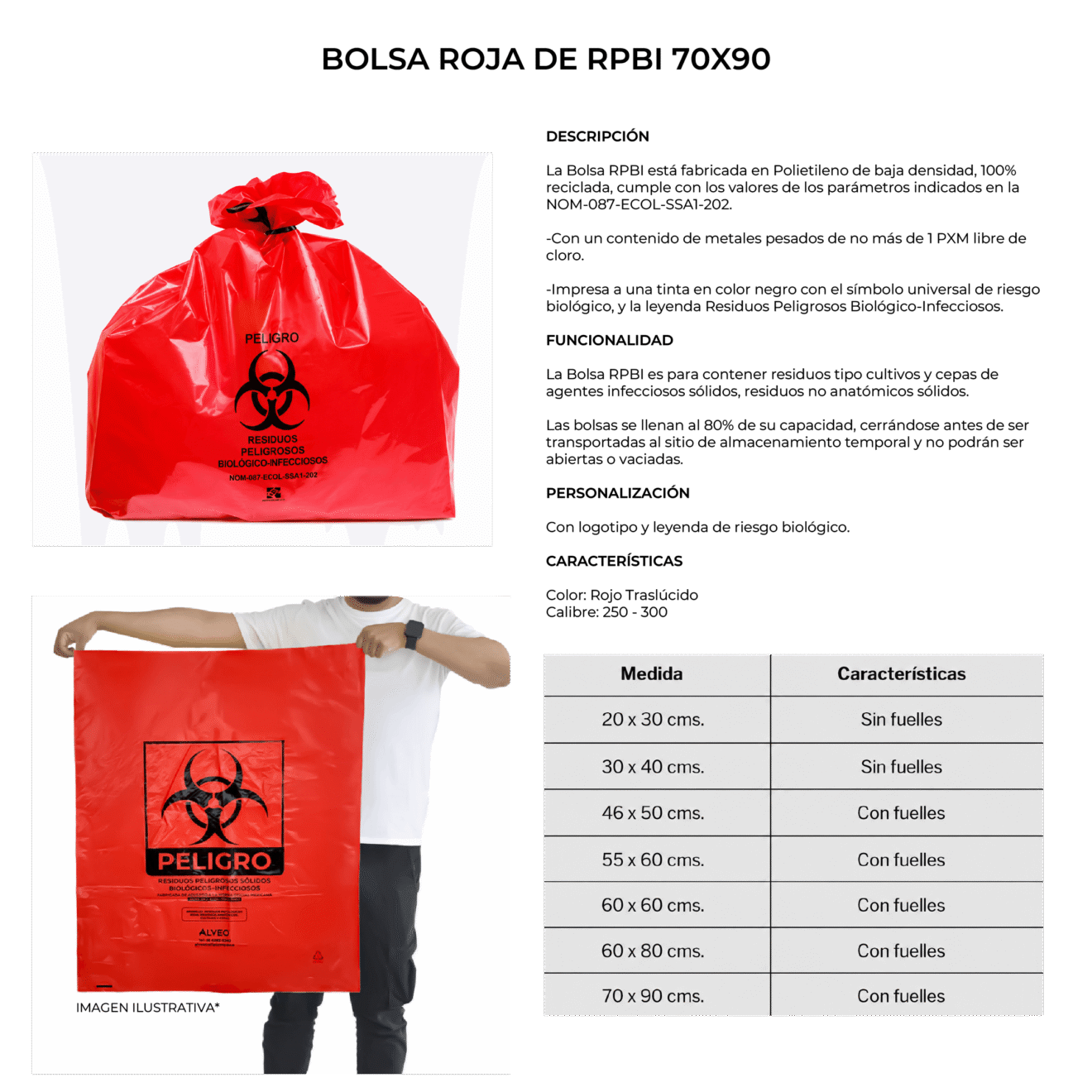Bolsa Roja De RPBI 70x90